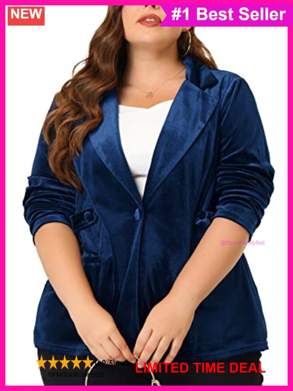 Plus Size Velvet Blazer Notched Lapel One Button Business Casual